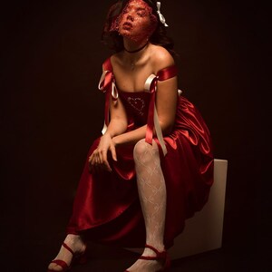 Rich Red Satin Corset Dress with Heart, Elegant Plus Size Evening Gown for Special Occasions image 10