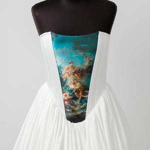 Abito corsetto in stile vittoriano con stampa personalizzata, abito da sposa fantasy, abito da ballo da fata, abito con stampa artistica, matrimonio da favola, allacciato, elegante