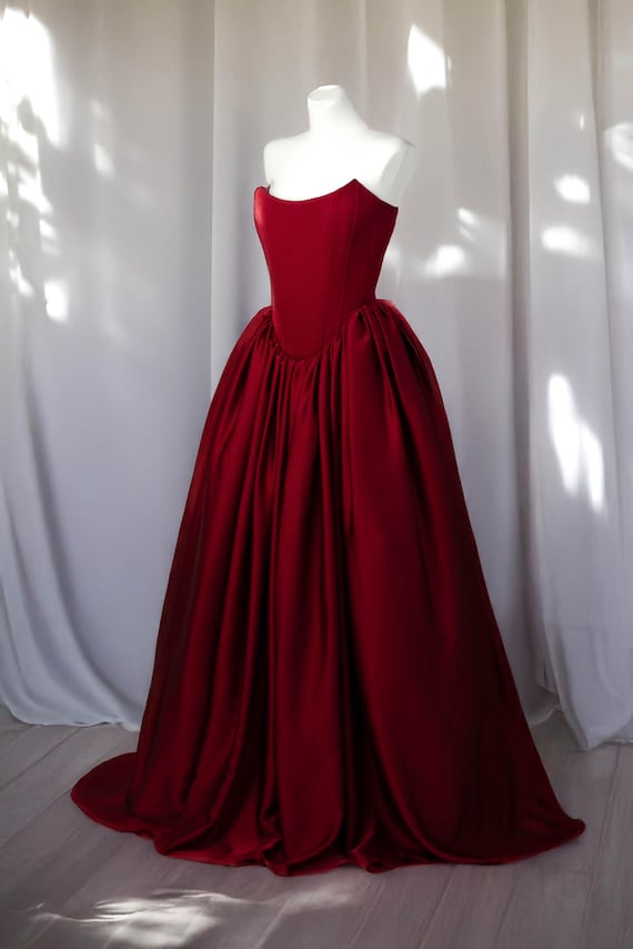 Burgundy Corset Gala Dress, Deep Red Off Shoulder Evening Gown, Formal Ball Dress, Elegant Lace Up Outfit