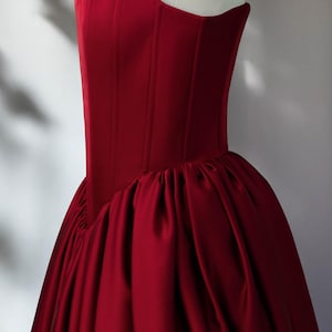 Burgundy Corset Gala Dress, Deep Red Off Shoulder Evening Gown, Formal Ball Dress, Elegant Lace Up Outfit image 12