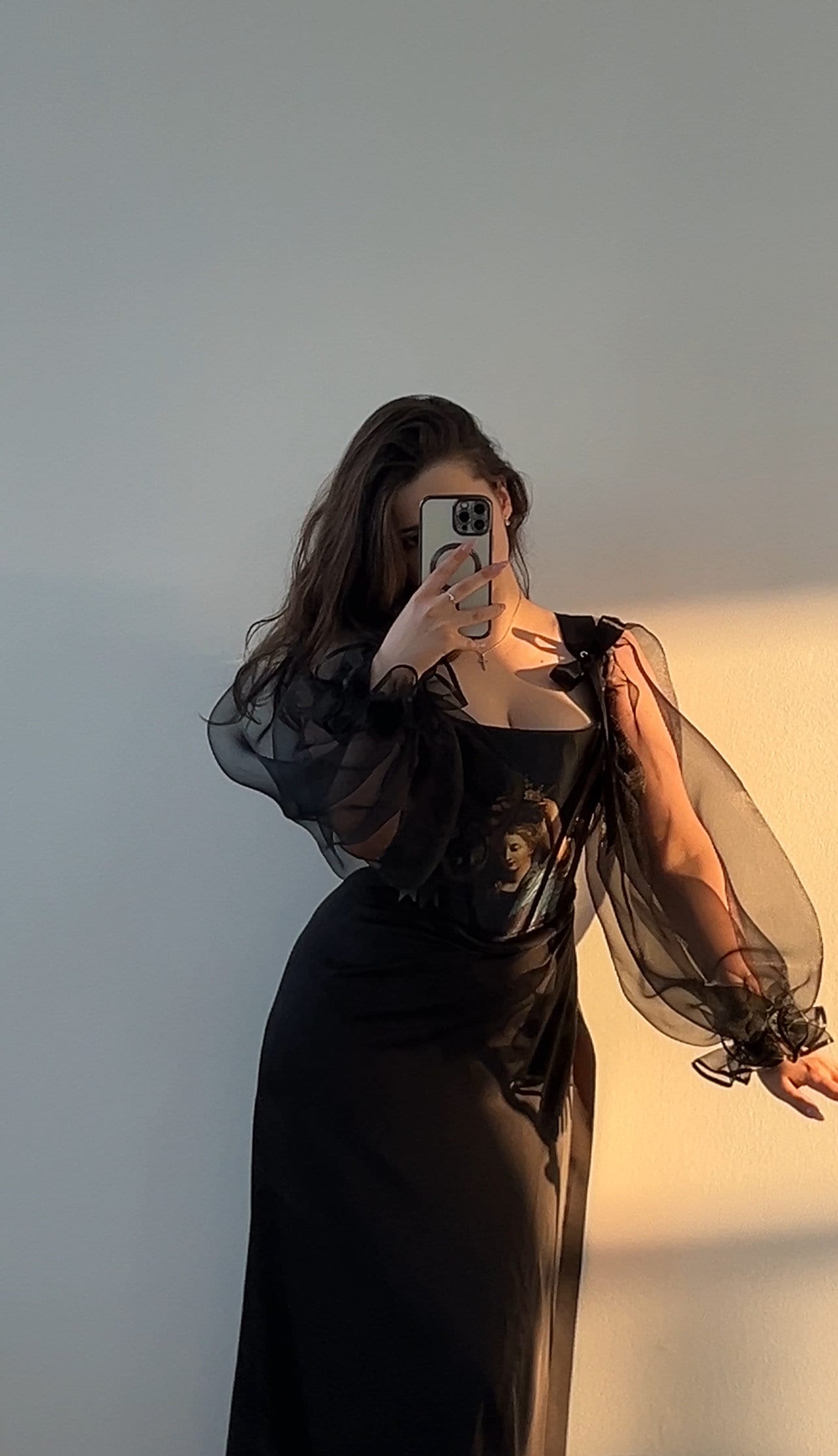 Black dress with net sleeves hotsell