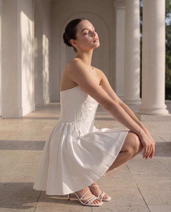 cocktail welcome party dress Elegant Vow Renewal Dress, Perfect Welcome Party Dress for Brides, Civil  Wedding Dress