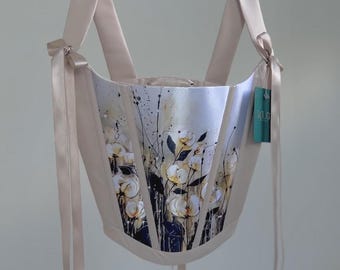 Beige Floral Satin Corset, Handmade Overbust Bodice Top, Renaissance Art Bustier
