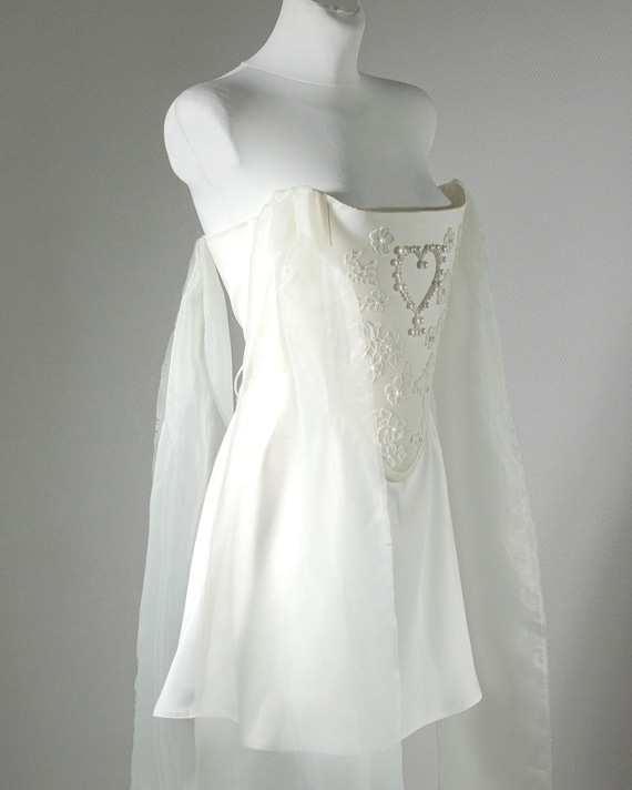 Beaded Heart Corset and Mini Satin Skirt Set for Women, Romantic Bridal Outfit