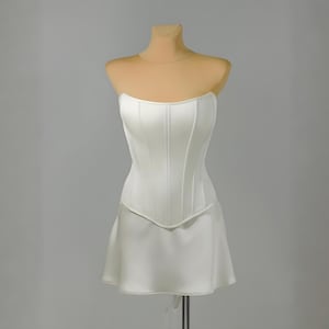 Modern Minimalist Wedding Outfit - Сorset and Short Skirt, Two Piece Wedding Dress, Long Overbust Satin Corset, Simple Elegant Corset Set
