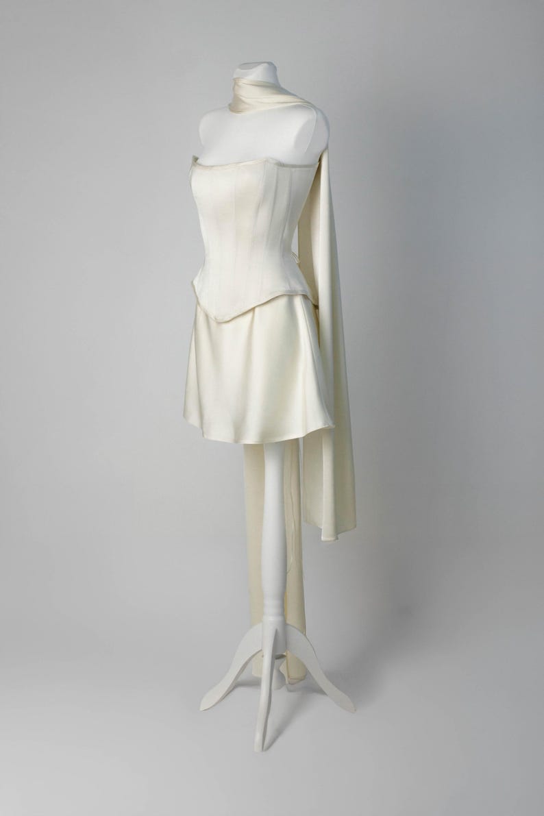 Short Reception Dress, Bridal Separate Corset and Skirt, Corset Wedding Dress, Mini Bride Dress, Civil Wedding Dress, Elegant Cocktail Dress image 8