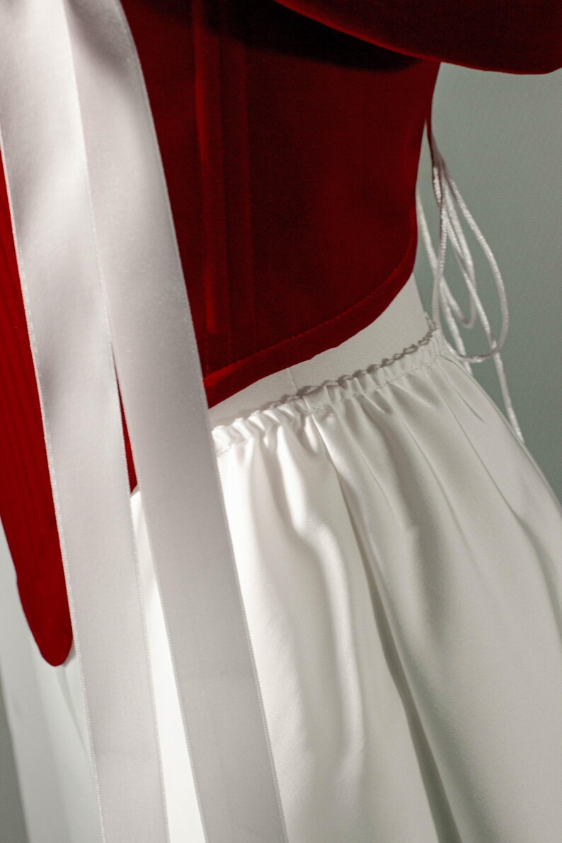 Red Velvet Corset with Satin Skirt, Romantic Two-Piece Festival Outfit image 12