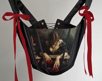 Corsé sobre el busto hecho a medida con arte y cintas, top bustier renacentista de noche para mujer