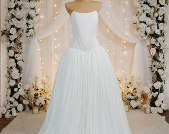 Handmade Satin Corset Wedding Dress, Long Puffy Skirt Ballgown, Plus Size