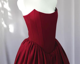 Burgundy Off Shoulder Corset Dress, Strapless Ball Gown with Puffy Skirt