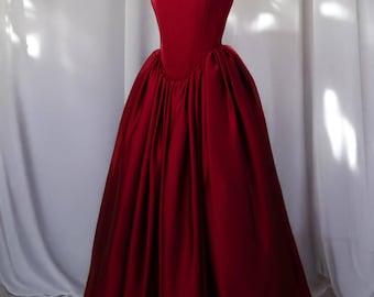 Burgundy Corset Gala Dress, Deep Red Off Shoulder Evening Gown, Formal Ball Dress, Elegant Lace Up Outfit
