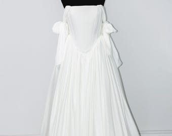 Romantic Basque Waist Wedding Dress with Bow Ties, Elegant Train Gown
