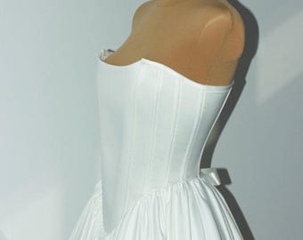 Corset Wedding Dress - Super Full Skirt with 9 Meters of Satin, White, Milk, Elegant, Custom Bridal Gown, Handmade Romantic Wedding Dress