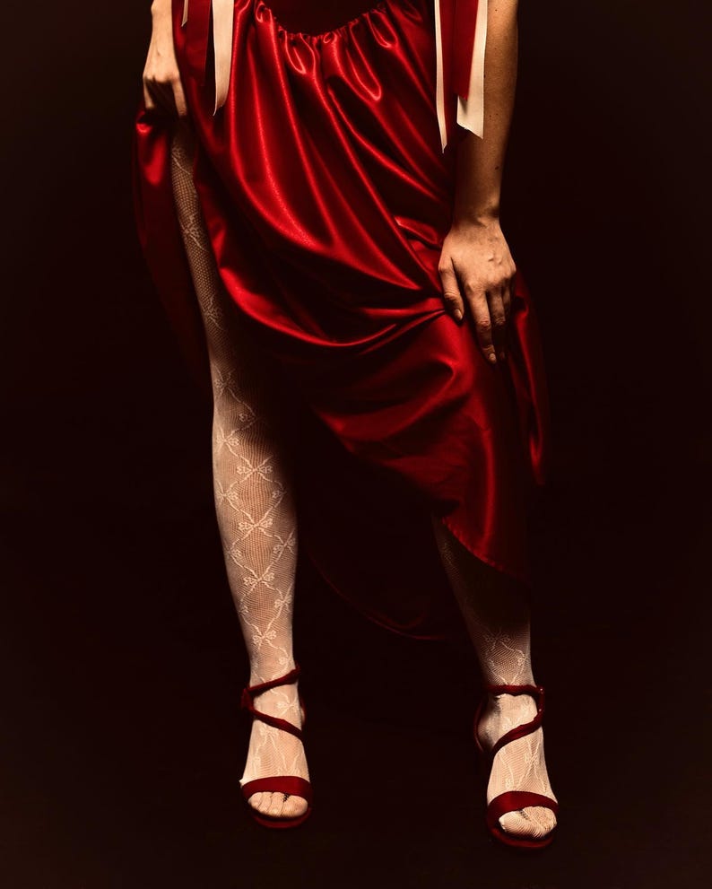 Rich Red Satin Corset Dress with Heart, Elegant Plus Size Evening Gown for Special Occasions image 3