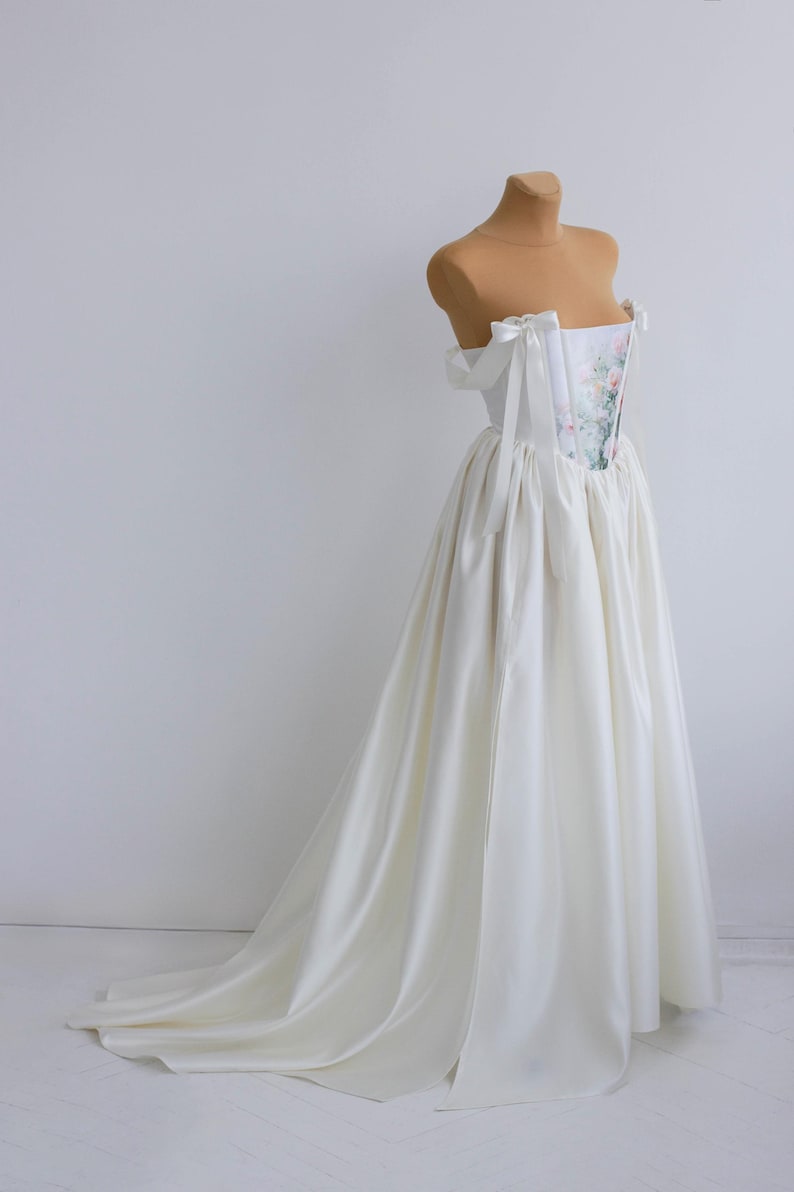 Floral Corset Wedding Dress for Bride: Satin, Romantic, Ivory, Flowing ...