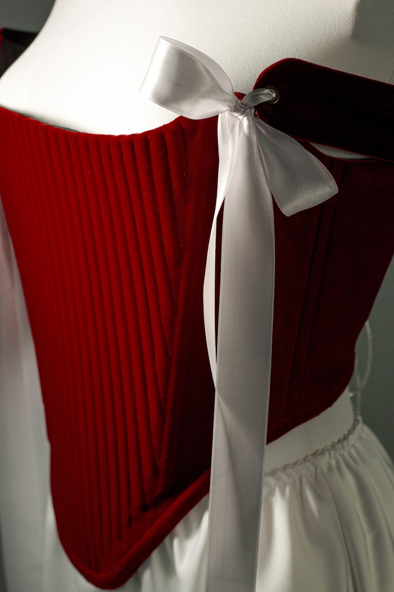Red Velvet Corset with Satin Skirt, Romantic Two-Piece Festival Outfit image 11