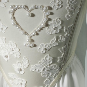 Beaded Heart Corset and Mini Satin Skirt Set for Women, Romantic Bridal Outfit Embroidered Corset