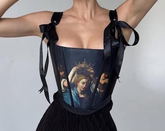 Custom Overbust Corset Top for Women, Handmade Victorian Lace Bustier, Plus Size Renaissance Crop with Straps