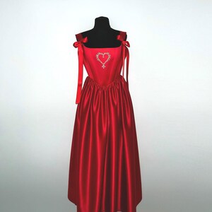 Rich Red Satin Corset Dress with Heart, Perfect Evening Gown for Special Occasions, Royal Plus Size Corset, Renaissance Wedding Guest Dress