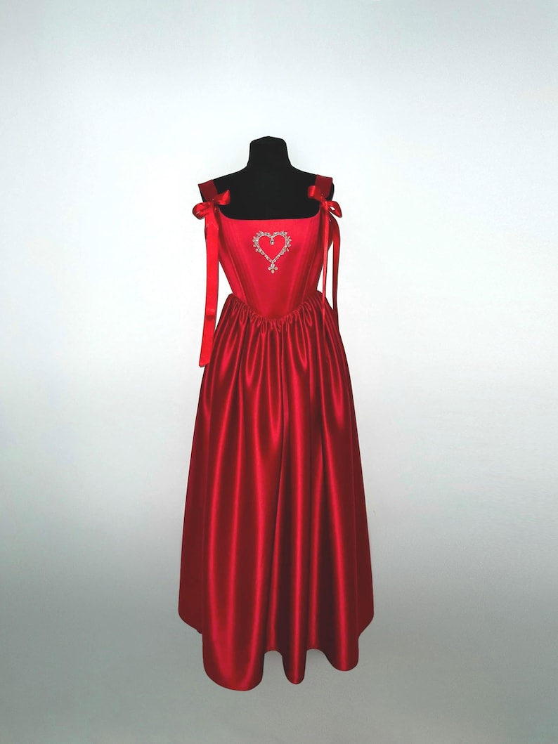 Rich Red Satin Corset Dress with Heart, Perfect Evening Gown for Special Occasions, Royal Plus Size Corset, Renaissance Wedding Guest Dress