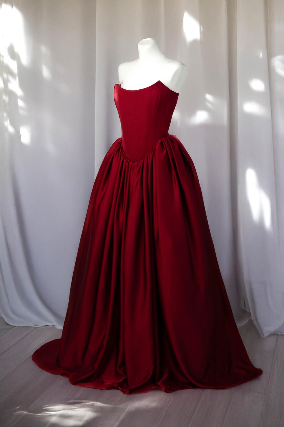 Deep Red Corset Wedding Dress, Burgundy Bridal Gown, Custom Evening ...