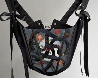 Custom Snake Print Overbust Corset, Handmade Satin Bodice
