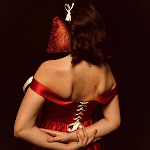 Rich Red Satin Corset Dress with Heart, Elegant Plus Size Evening Gown for Special Occasions image 9