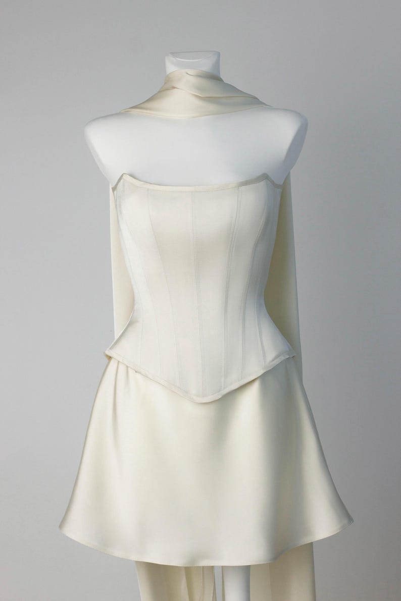 Short Reception Dress, Bridal Separate Corset and Skirt, Corset Wedding Dress, Mini Bride Dress, Civil Wedding Dress, Elegant Cocktail Dress image 2