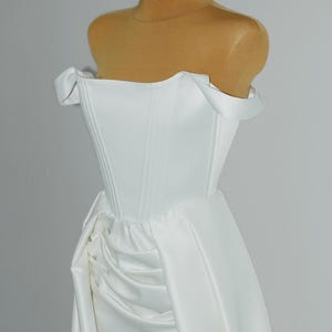 Satin Corset Wedding Dress with Overskirt, Unique Gown with Open Front Skirt, Elrgant Corset Dress with Detachable Train, Custom Bridal Gown