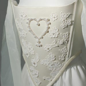 Beaded Heart Corset and Mini Satin Skirt Set for Women, Romantic Bridal Outfit image 2
