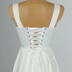 Satin Corset Wedding Dress with Overskirt, Unique Gown with Open Front Skirt, Elrgant Corset Dress with Detachable Train, Custom Bridal Gown