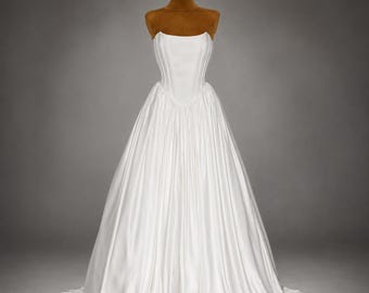 Custom Elegant Bridal Gown, Handmade Romantic Corset Wedding Dress, Full Skirt with 9 Meters of Satin