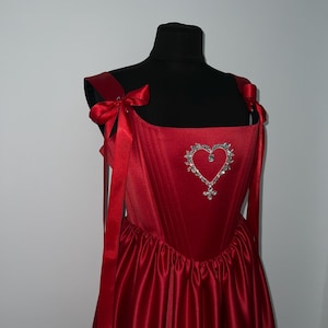 Rich Red Satin Corset Dress with Heart, Elegant Plus Size Evening Gown for Special Occasions image 8