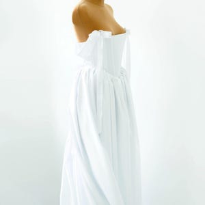 White Corset Wedding Dress, Minimalist Satin Bridal Gown, Basque Waist Wedding Dress with Straps, Classic Romantic Design, Custom Size