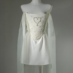Beaded Heart Corset and Mini Satin Skirt Set for Women, Romantic Bridal Outfit image 4