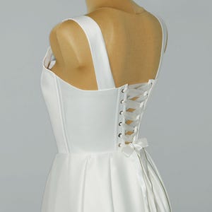 Satin Corset Wedding Dress with Overskirt, Unique Gown with Open Front Skirt, Elrgant Corset Dress with Detachable Train, Custom Bridal Gown