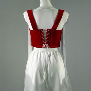 Red Velvet Corset with Satin Skirt, Romantic Two-Piece Festival Outfit image 10