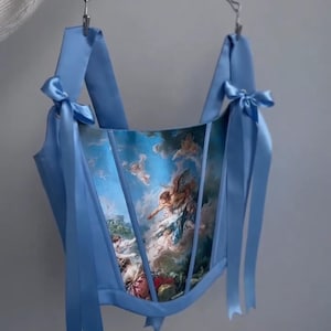 Overbust Corset for Women with Art "Boreas Abducting Orythia" - FRANÇOIS BOUCHER. Handmade Custom Bustier with Straps