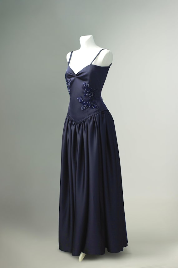 Dark Beaded Corset with Flowy Skirt, Elegant Evenin Gown, Alternative Bridal Dress for Civil Ceremony