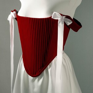 Red Velvet Corset with Satin Skirt, Romantic Two-Piece Festival Outfit image 9