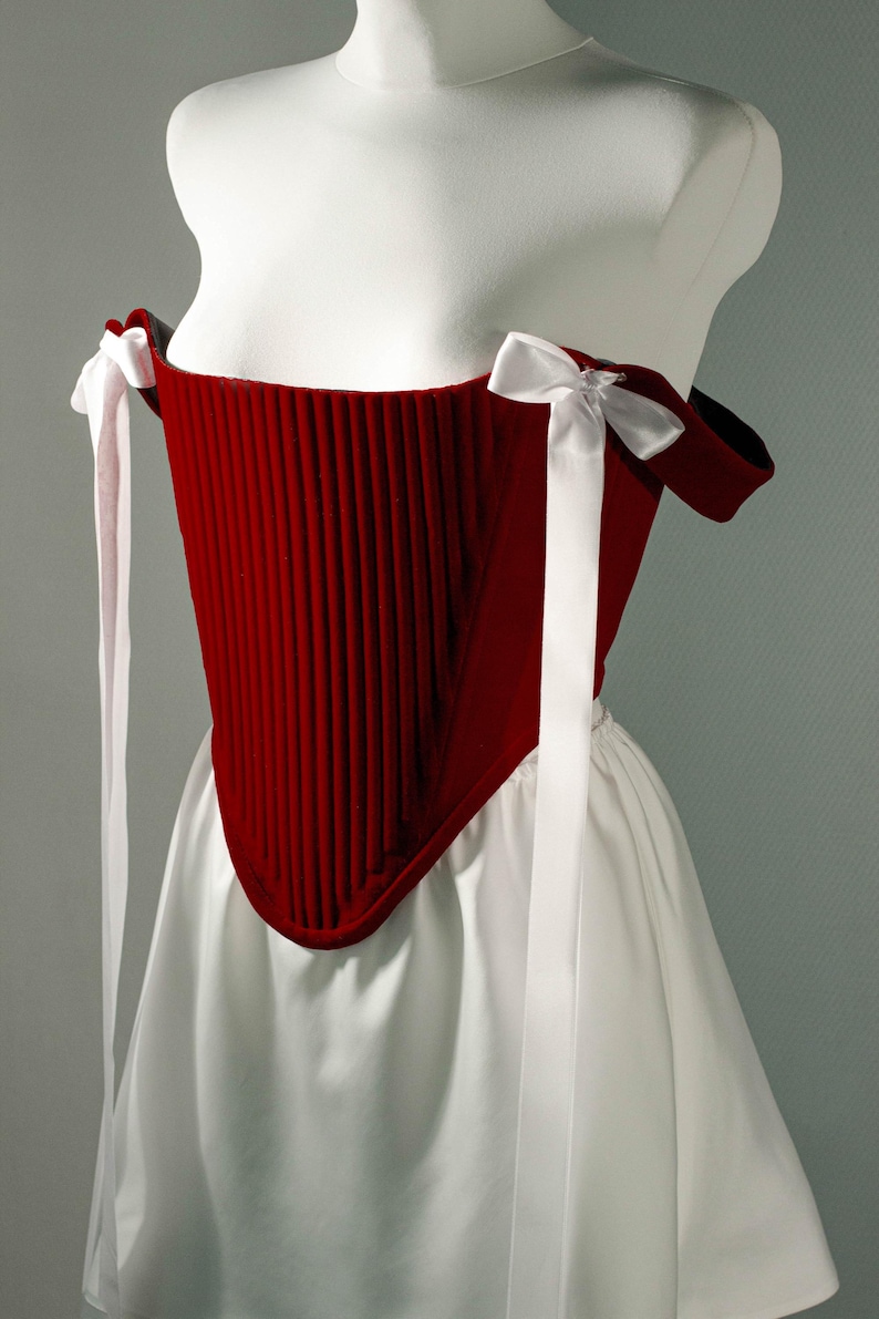 Red Velvet Corset with Satin Skirt, Romantic Two-Piece Festival Outfit image 9
