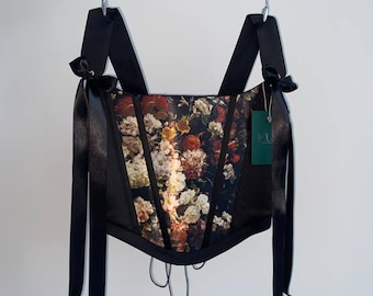 Dark Floral Corset Bodice for Woman, Custom Made Victorian Style Corset
