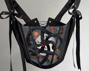 Handcrafted Snake Print Overbust Corset, Custom Satin Bodice