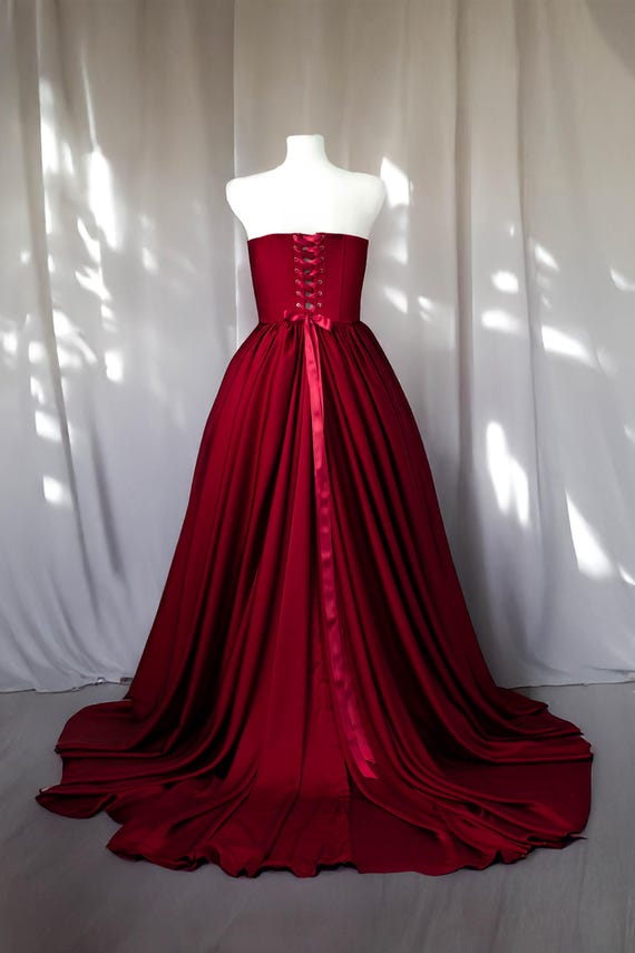 Deep Red Corset Wedding Dress, Burgundy Bridal Gown, Custom Evening Dress,  Off-shoulder Prom Dress, Alternative Wedding Dress, Lace-up Back - Etsy UK