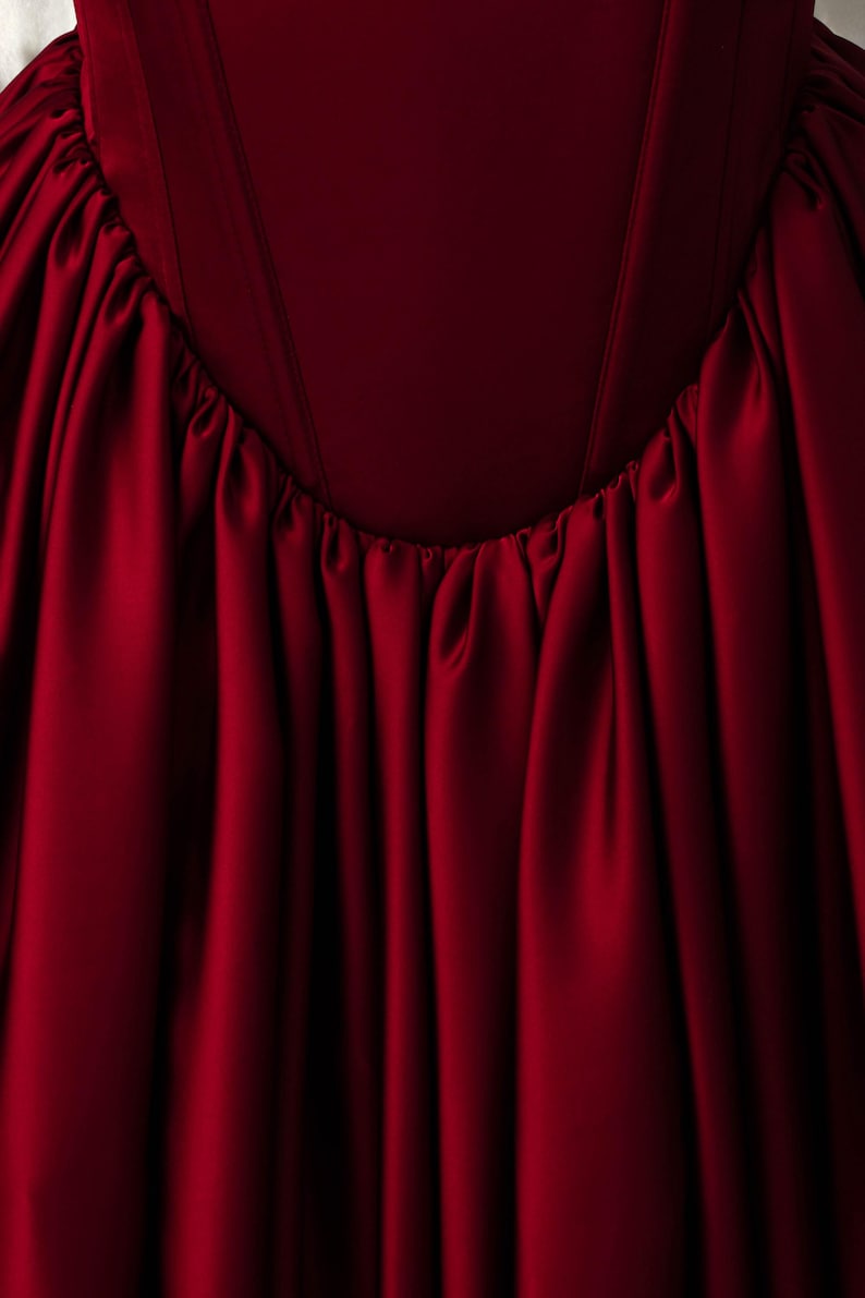 Burgundy Corset Gala Dress, Deep Red Off Shoulder Evening Gown, Formal Ball Dress, Elegant Lace Up Outfit image 11