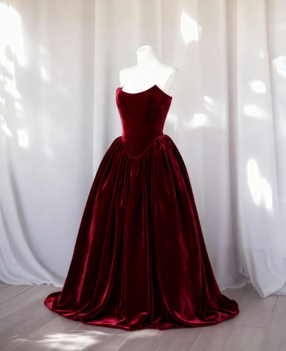 prom dresses in burgundy Strapless Column Gown with Velvet Trim by Badgley Mischka main image 0