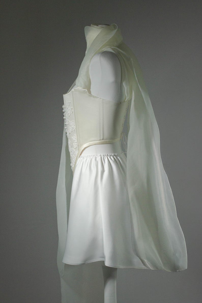 Beaded Heart Corset and Mini Satin Skirt Set for Women, Romantic Bridal Outfit image 8