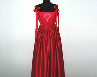 Rich Red Satin Corset Dress with Heart, Perfect Evening Gown for Special Occasions, Royal Plus Size Corset, Renaissance Wedding Guest Dress