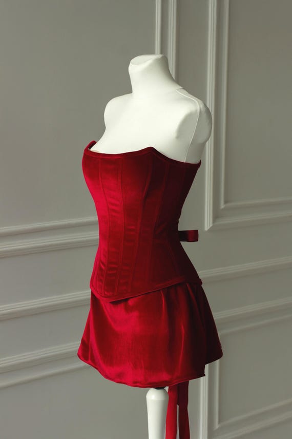red velvet lace up dress Velvet Mini Dress with Lace Detail M / MAROON / 03990