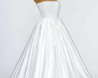 Custom Satin Bridal Gown, Off Shoulder Corset Wedding Dress in Full Style